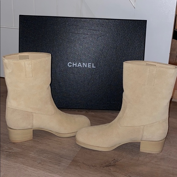 brand new Chanel suede calfskin short beige boots - Picture 6 of 11
